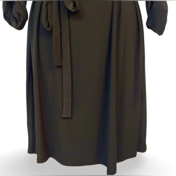 ANNE KLEIN 🍒SZ 2 XS🍒BLACK ZIP FRONT DRESS TABBED SLEEVES TIE WAIST GOLD ACCENT - Picture 6 of 16